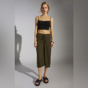 Urban Outfitters Endlessly Ruched Midi Skirt Olive Green